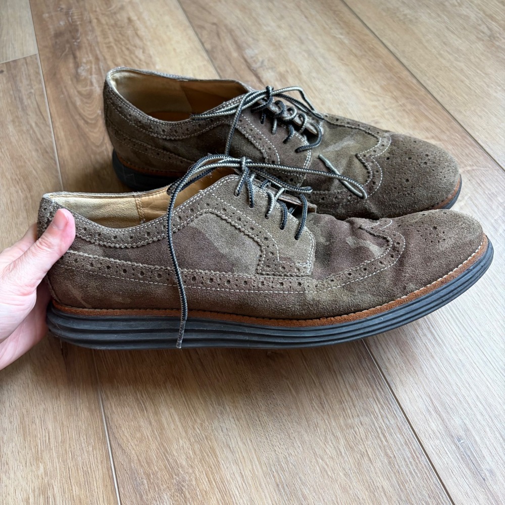 Cole Haan LunarGrand Men's 11M Camo Suede Wingtip Oxford Shoes Brown Green
